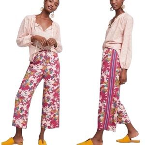 Anthropologie Pink Floral Cropped Pants